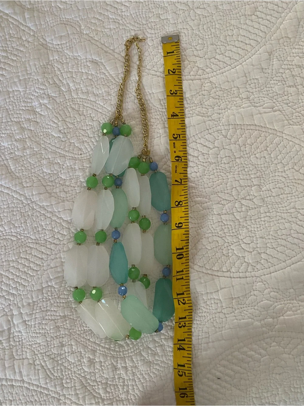 Statement Necklace Green White & Blue